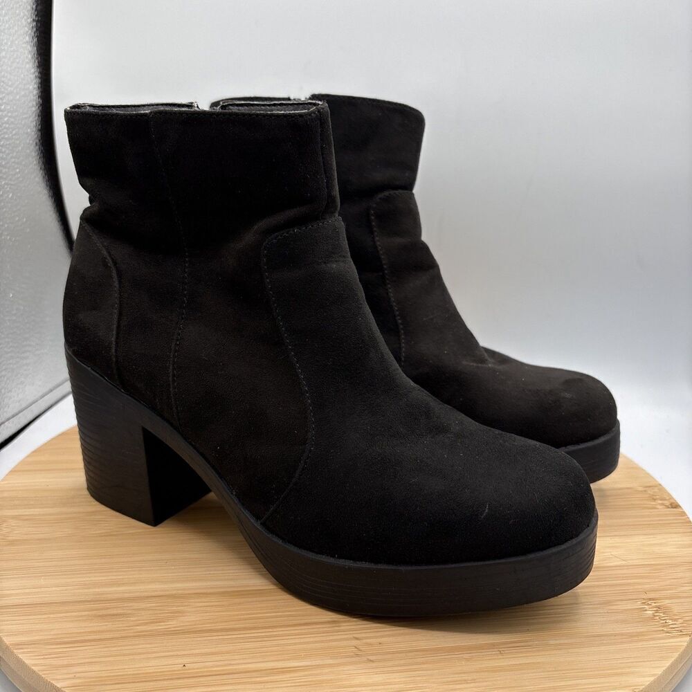 Joe Boxer Augustine Chunky Platform Boots Womens 8 Black Faux Suede Side Zip